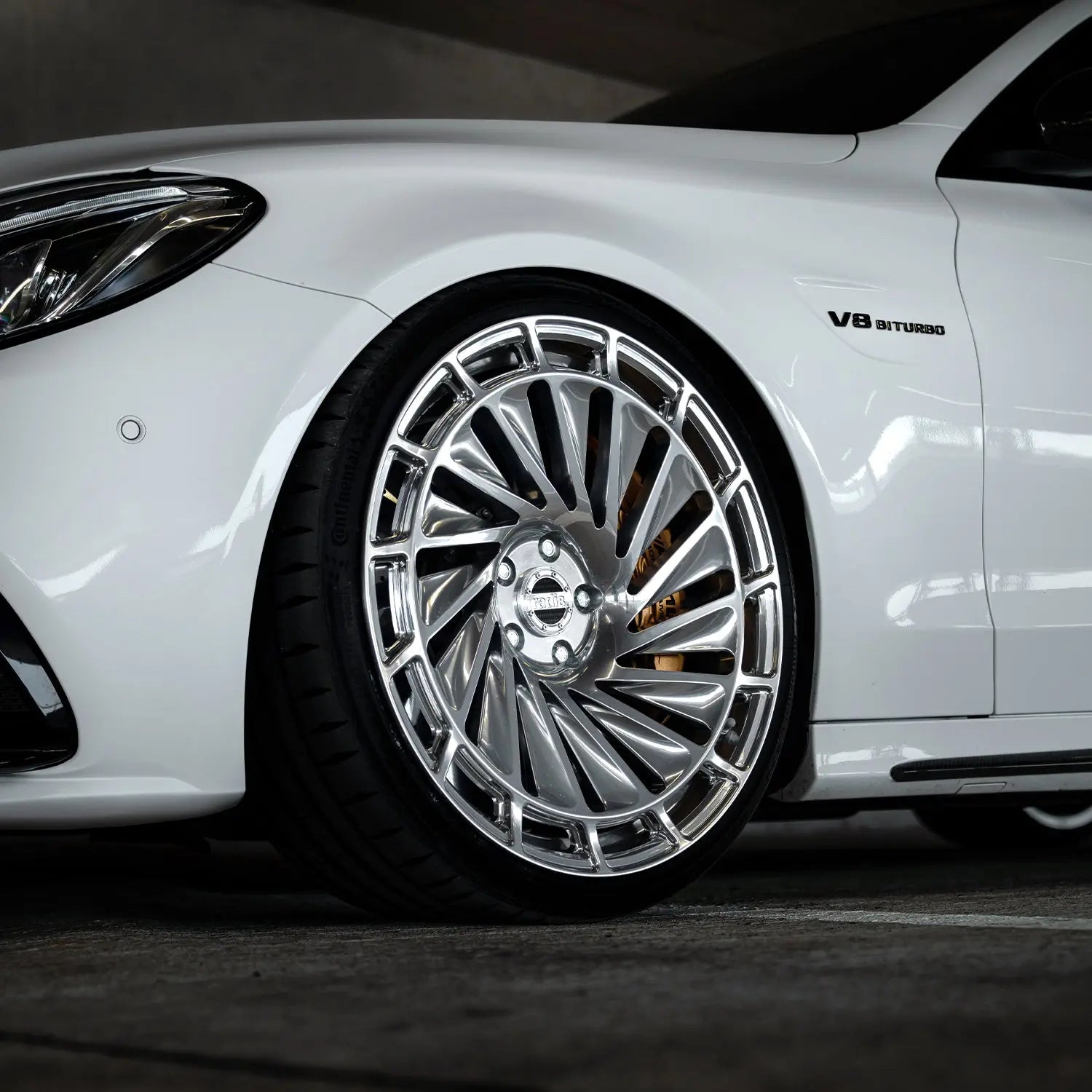 Mercedes-Benz C63S W205 Radi8 R807 Silver 20 Inch wheels – driving shot aggressive stance